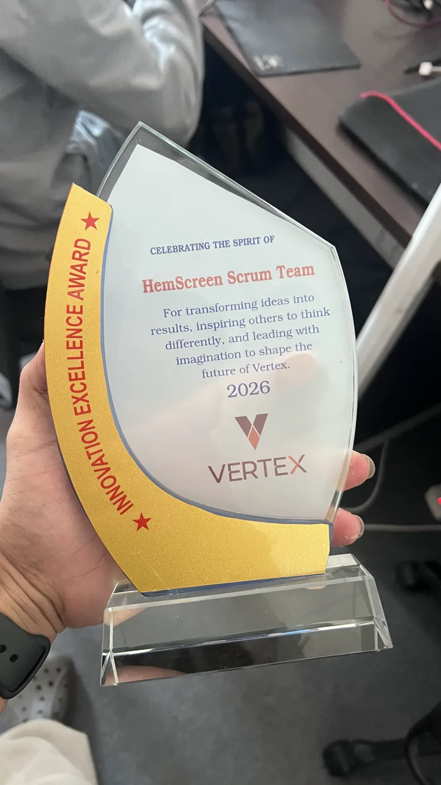 Innovation Excellence Award presented by Vertex Special Technology to the HemScreen Scrum Team
